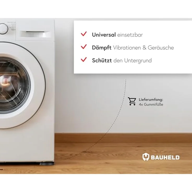 BAUHELD 4x Schwingungsdämpfer Waschmaschine und Trockner, Antivibrationsfüße aus Gummi, kompatibel mit Bosch, Siemens, AEG, rutschfeste Unterlage in Schwarz, Made in Germany – Bild 4