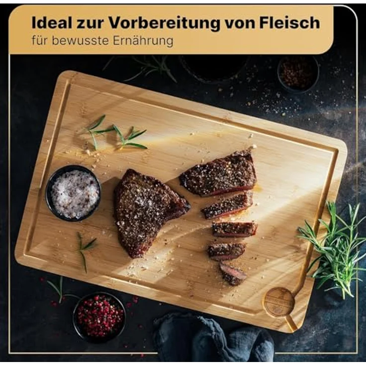 Deer & Oak XXL Bambus Schneidebrett 44x30x2cm, Vorgeölt & Wasserabweisend, Hygienisch und Messerfreundlich für Fleisch, Gemüse & Brot – Bild 4