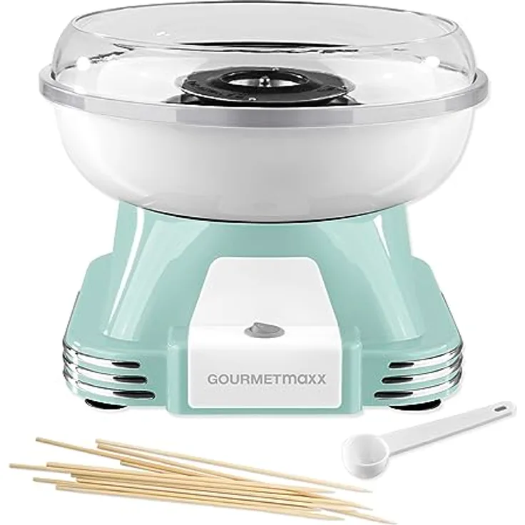 GOURMETmaxx Zuckerwattemaschine für Zuhause | Das Original mit 10 Stäbchen & Messlöffel in nostalgischem Retro-Design in mint | Cotton Candy in höchster Qualität für jeden Anlass [Mint] - Preisvergleich