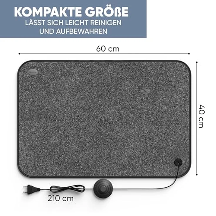 Björn&Schiller Elektrischer Heizteppich 40x60 cm, 75 W mit Fußschalter und rutschfester Unterseite – Bild 4