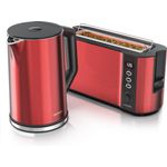 Arendo Frühstücks Set, Edelstahl Wasserkocher 1,5l mit Temperaturwahl & 2-Scheiben Langschlitz Toaster, Rot, Toaster, Rot