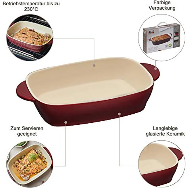 RESTO Auflaufform - Backform - Lasagneform - Brotbackform - Rechteckig aus Keramik für Brot Lasagne Brownie Kuchen uvm. | (1 l - 183 x 122 x 45 mm) – Bild 4