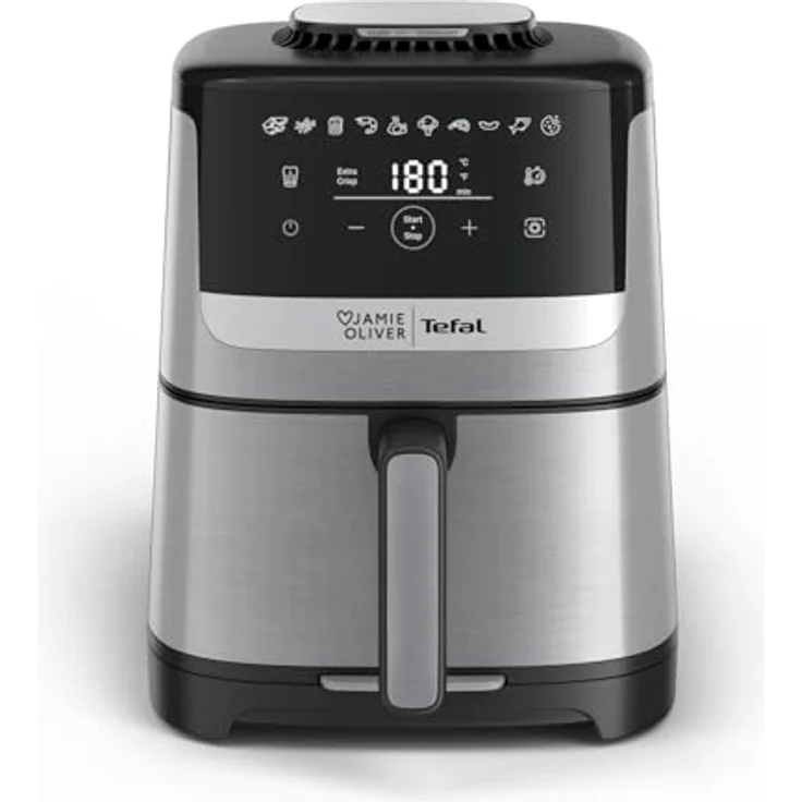 Tefal Jamie Oliver Easy Fry Silence Deluxe Heißluftfritteuse, 5 l, digitaler Touchscreen, 10 Programme, schwarz/Edelstahl, inkl. Druckguss-Gitterrost + Deckel – Bild 2