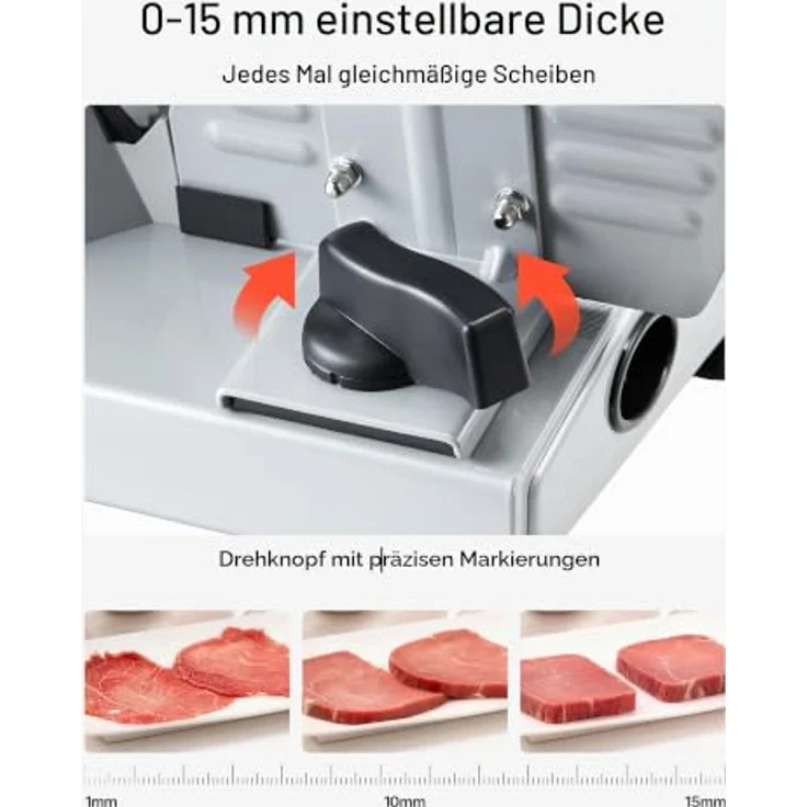 VEVOR Fleischschneidemaschine SL520, Elektrische Aufschnittmaschine mit 190-mm-SUS420-Klinge, 200 W Leistung, grau, 0–15 mm Schnittdicke – Bild 4
