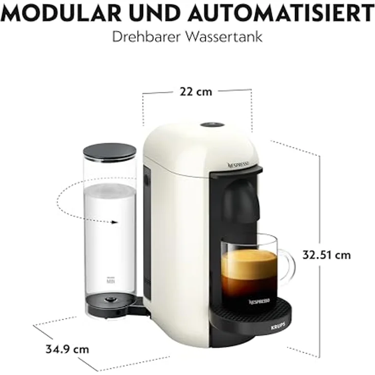 Krups Nespresso XN9031 Vertuo Plus Kaffeekapselmaschine, weiß, 1,1 Liter Wassertank – Bild 6