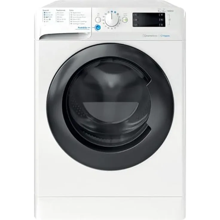 Indesit BDE 96436 WKV IT, Waschtrockner freistehend in Weiß, 9 kg Wasch- und 6 kg Trockenkapazität, Energieeffizienzklasse A, 1351 U/min Schleuderdrehzahl, mit Warmwasseranschluss und Aquastop-Funktion