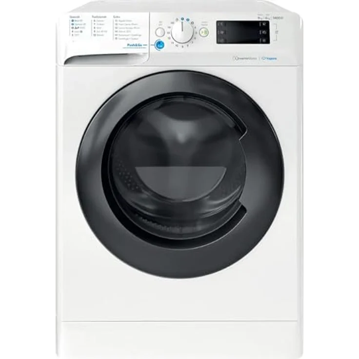 Indesit BDE 96436 WKV IT, Waschtrockner freistehend in Weiß, 9 kg Wasch- und 6 kg Trockenkapazität, Energieeffizienzklasse A, 1351 U/min Schleuderdrehzahl, mit Warmwasseranschluss und Aquastop-Funktion – Bild 1