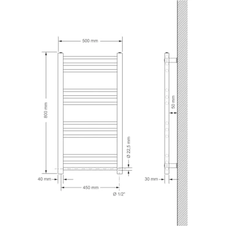 LuxeBath Badheizkörper 500x800 mm Weiß, gerade mit Seitenanschluss, 378 Watt Wärmeleistung – Bild 2