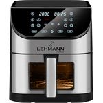 LEHMANN Heißluftfritteuse XXL mit 8L Korb und Sichtfenster, Friteuse ohne Öl, 1800W, bis zu 10 Programmen, Timer und Touch-Display