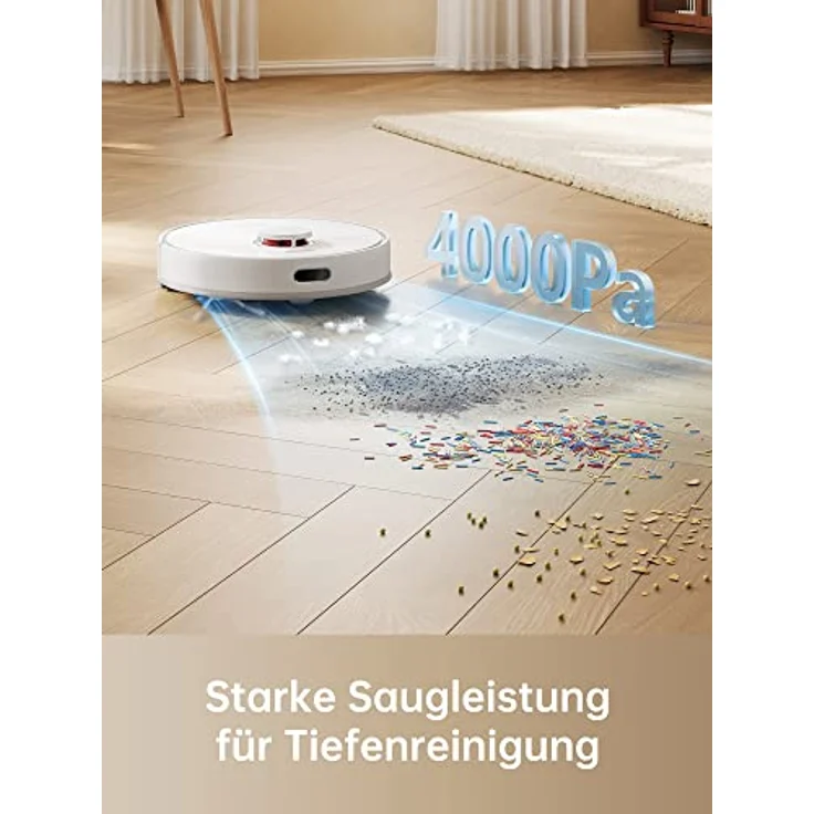 Dreame D9 Max Saugroboter mit Wischfunktion, 4000Pa Staubsauger Roboter, LDS-Navigation, 150 min Laufzeit, Karten für mehrere Böden, Ideal für Teppiche, Hartböden und Tierhaare, App, Arbeite mit Alexa – Bild 2