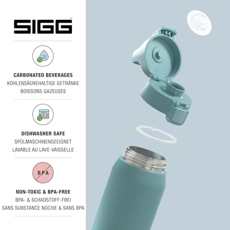 SIGG Shield Therm One Thermosflasche, isolierte 0,5L Edelstahl-Trinkflasche für kohlensäurehaltige Getränke, auslaufsicher, BPA-frei, spülmaschinenfest, graublau – Bild 3