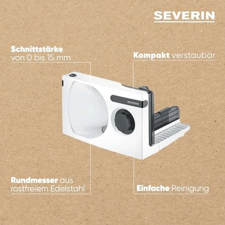 SEVERIN Allesschneider für Brot, Aufschnitt oder Käse, Brotschneidemaschine mit stufenlos einstellbarer Schnittstärke, Aufschnittmaschine mit Fingerschutz, weiß-schwarz, AS 3912 – Bild 4