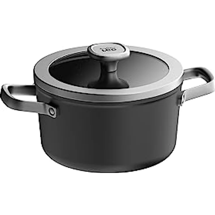 BergHOFF Leo Graphite Kochtopf + Deckel 20cm, induktionsgeeignet, CeraGreen-Antihaftbeschichtung, Ofenfest bis 230°C, inklusive Glasdeckel