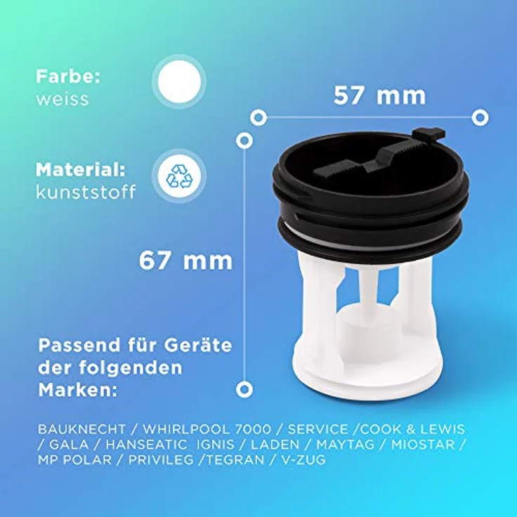 Whirlpool Ersatzteil Deckel für Ablaufpumpe, kompatibel mit Bauknecht, Ignis, Polar, Maytag, Privileg, Tegran – Bild 3