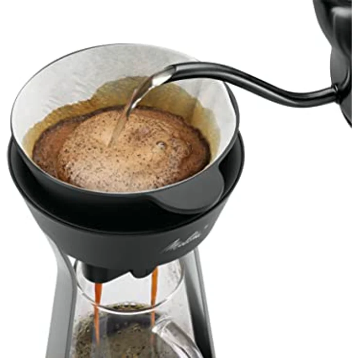 Melitta AMANO Kaffeebereiter, Pour Over Design mit Filterverschluss und Tropfschutz, schwarz-silber – Bild 3