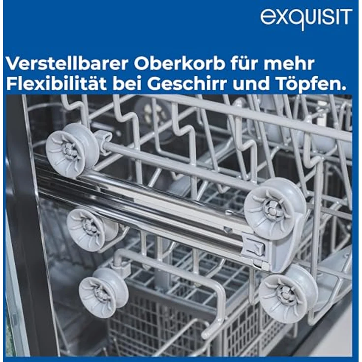 Exquisit EGSP56312-E-030E Einbau-Geschirrspüler, 12 Maßgedecke, 49 dB(A), Startzeitvorwahl, Aquastop, höhenverstellbarer Geschirrkorb, silber – Bild 7