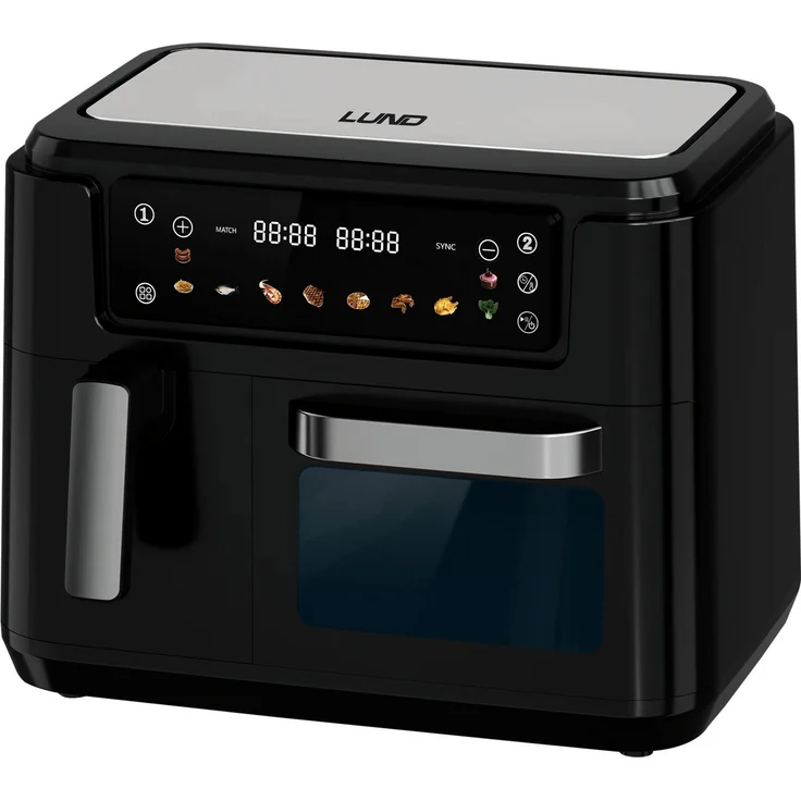 Lund Heißluftfritteuse, 2400 W mit 2 Schalen, digitalem LCD-Display, Antihaftbeschichtung und Timerfunktionen