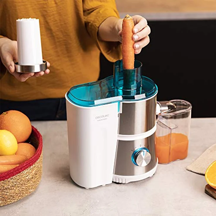 Cecotec 400-W Kompakt-Orbitalmixer Juice&Fresh 400 Titan White. Schwarzer titanbeschichteter Scheibe, 20000 UpM, Eingabeöffnung mit Beschichtung aus Titan, 2 Geschwindigkeiten – Bild 4