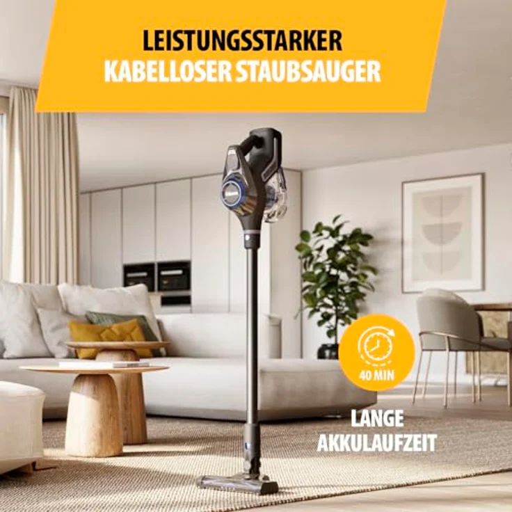 Tristar Kabelloser Stielstaubsauger 2-in-1, 250W, 23 kPa Saugleistung, 40 Min Laufzeit, LED-Beleuchtung, HEPA-Filter, 800 ml Staubbehälter, SZ-2390 – Bild 3