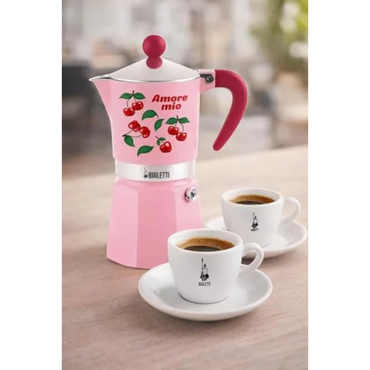 Bialetti Amore Mio Rainbow 3-Tassen-Espressokanne, Rot mit Kirschen, Aluminium, manuelle Espressozubereitung, 130 ml – Bild 2