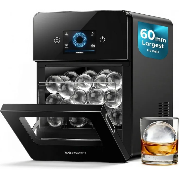 EUHOMY Eiswürfelmaschine für Eiskugeln, selbstreinigend, 108 Kugeln/Tag, kristallklar für Whiskey & Bourbon