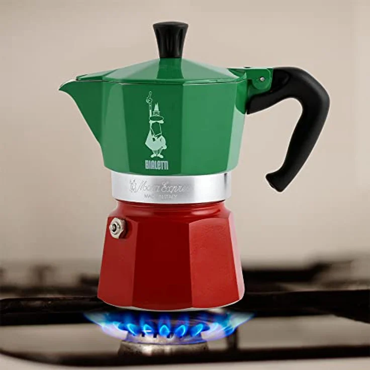 Bialetti 5322 Espressokocher ''Moka Express'' in Aluminium, Grün-Rot, 30 x 20 x 15 cm – Bild 5