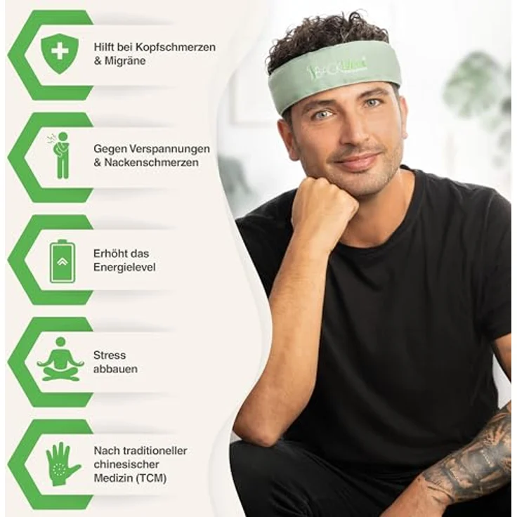 BACKLAxx® Massagegerät Akupressur Stirnband, Kopfband, Kopfmassagegerät mit Tasche zur Kopfmassage, Intensitätsregulierung durch Klettverschluss, nachhaltiges Halbleinen, 230 Spitzen, extra intensiv - blau – Bild 2
