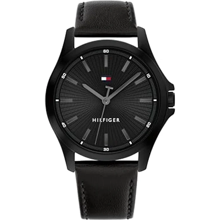 Tommy Hilfiger Quarzuhr BRUCE 1792190, Herrenuhr mit schwarzem Lederarmband, analog, spritzwassergeschützt, 42 mm Gehäuse – Bild 1