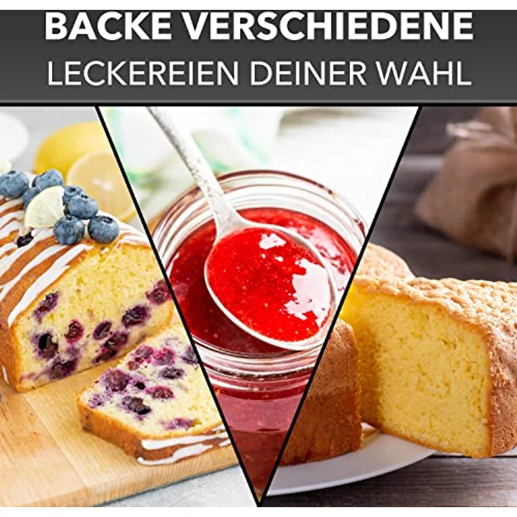 Clatronic BBA 3774 Brotbackautomat, 550W, Timer, 12 Backprogramme, 3 Liter Fassungsvermögen (für ca. 1500 g Brote), Nachbackfunktion, Marmeladenfunktion, LCD-Display, Timer bis zu 13 Stunden, einstellbare Krustenbräunung, schwarz – Bild 6