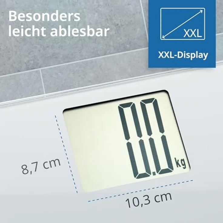 ADE Digitale Personenwaage XXL mit hoher Tragkraft bis 200 kg | leicht ablesbares Display 10,6 x 9,1 cm | silber – Bild 3