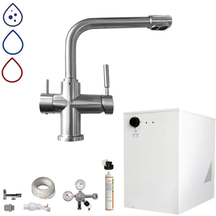 BieTal® Wassersprudler Untertisch Tafelwasseranlage BT-30U mit Kühlung, Wasserrfilter und 3-Wege L Hahn Komplettset