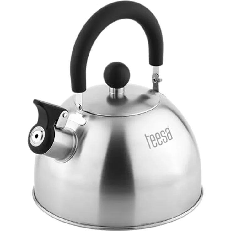 Teesa Edelstahl Wasserkocher mit Pfeife TSA0153, 1,8L, für Induktion und Gas, kühlgriff, gebürstete Oberfläche