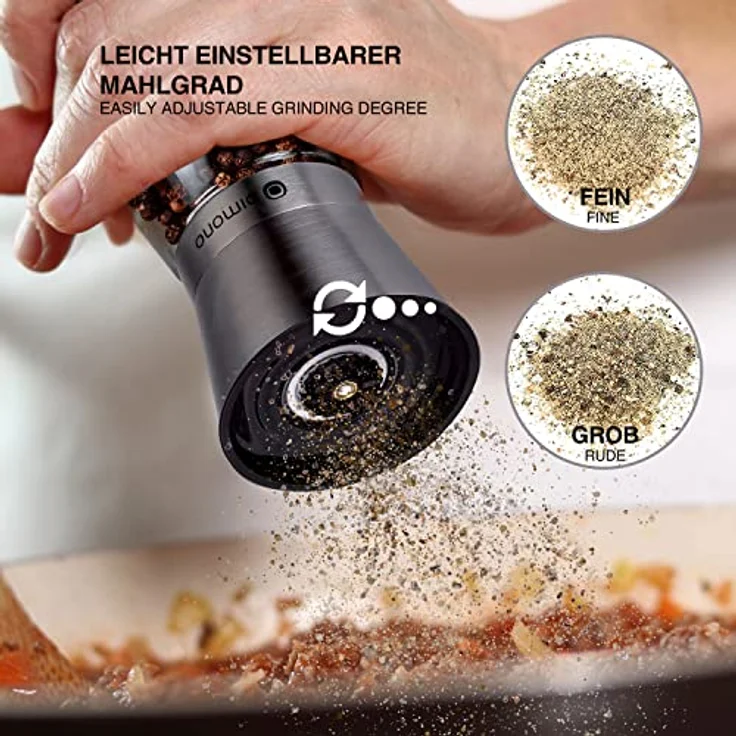 Dimono 2er Set Gewürzmühle mit verstellbarem Keramik-Mahlwerk - Salzmühle & Pfeffermühle auch als Chilimühle aus Premium Edelstahl – Bild 3