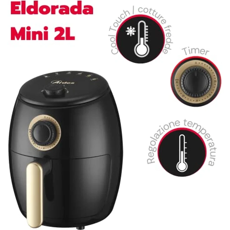 ARDES - Heißluftfritteuse 2 Liter Fassungsvermögen Air Fryer klein 30-Minuten-Timer Höchsttemperatur 200 °C Modell Eldorada Mini 2L AR1K32 – Bild 2