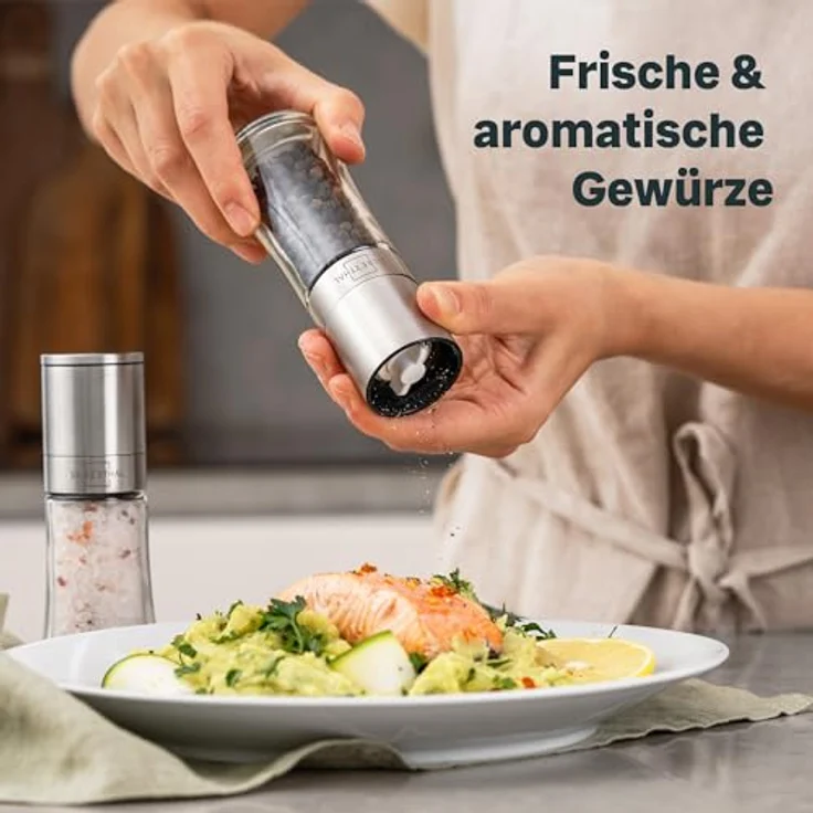 SILBERTHAL Salz und Pfeffermühle Set - verstellbares Keramikmahlwerk - Gewürzmühlen aus Glas und Edelstahl - Unbefüllt & Nachfüllbar – Bild 2
