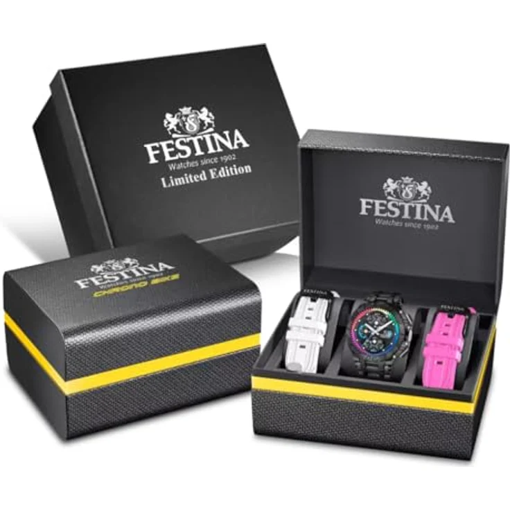 Festina Chronograph Chrono Bike F20761/1, Limited Edition Herrenuhr mit schwarzem Edelstahlarmband, Mineralglas und japanischem Quarzwerk – Bild 5