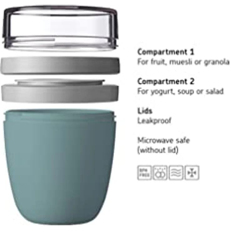 Mepal - Mini Lunchpot Ellipse - Praktischer Müslibecher, Joghurtbecher, To Go Becher - Geeignet für Tiefkühler, Mikrowelle & Spülmachine - 300 ml - Nordic Denim – Bild 2