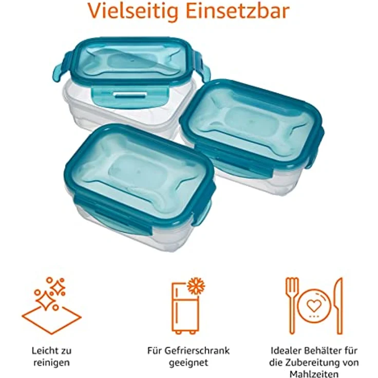 AmazonBasics Frischhaltedosen-Set, luftdicht, 3-teiliges of 0.6 L, Set 130 x 80 x 170 mm – Bild 4