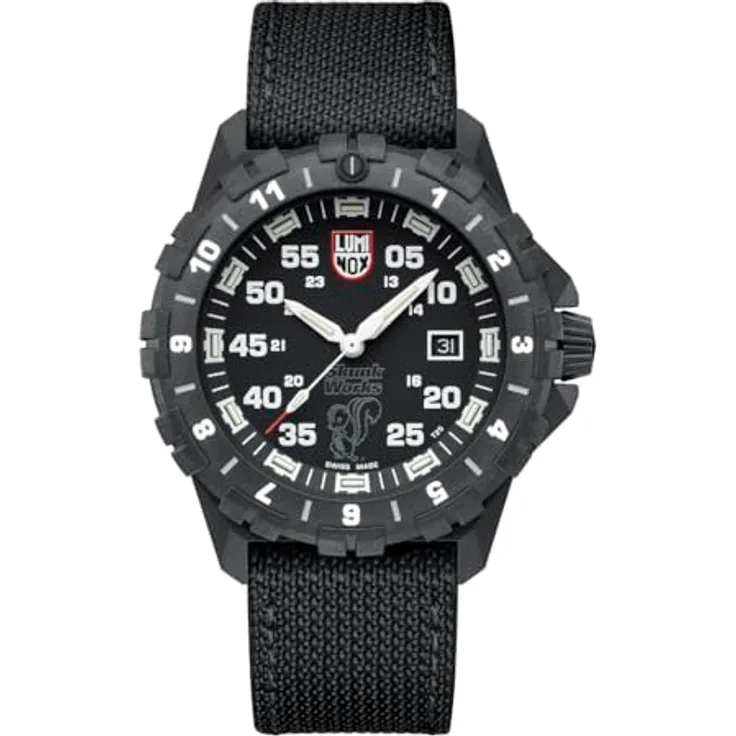 Luminox Pilotenuhr F-117 Nighthawk x Skunk Works XA.6442.H, analoge Armbanduhr mit schwarzem Kunststoffarmband und Antireflex-Saphirglas, leuchtend im Dunkeln, Kalenderfunktion