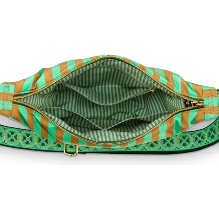 PIP Studio Freya Half Moon Umhängetasche, modische Crossbody mit Streifendruck, Grün/Braun – Bild 6