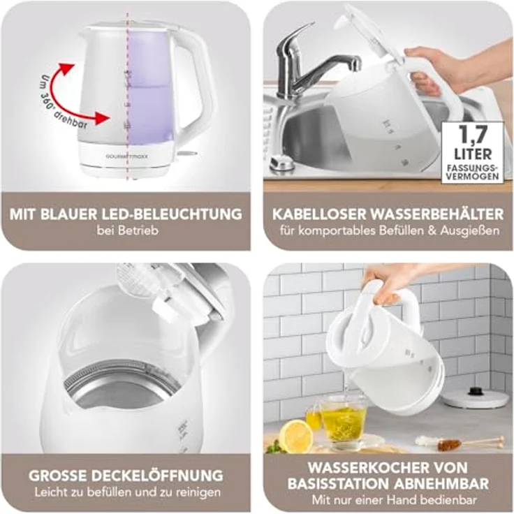 GOURMETmaxx Glas-Wasserkocher mit Frostglas-Design 1,7 Liter – Bild 3