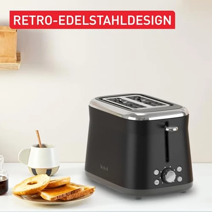 Tefal TT7208E0, Toaster mit 850 Watt, 2 Schlitzen, Aufwärmfunktion, Brötchenaufsatz, Auftaufunktion, schwarz – Bild 4