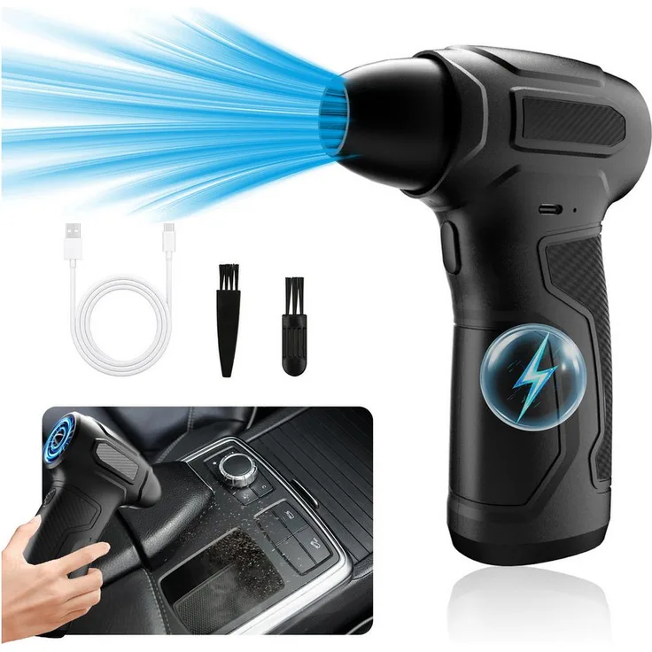 Rhein Beleuchtung Elektrischer Handstaubsauger Air Duster 200.000 RPM, 8000 mAh Akku, Typ-C, Bürstenloser Motor, Kabellose Druckluftpistole für Auto, PC & Tastaturreinigung