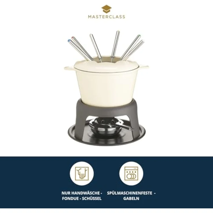 Kitchen Craft liertes Fondue-Set aus Gusseisen mit 6 Gabeln, cremefarben – Bild 3