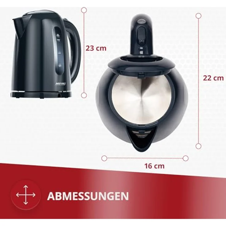MPM MCZ-85-G1 MCZ-85-G1 Elektrischer Wasserkocher, 2200 W, 1,7 Liter, Schwarz – Bild 3