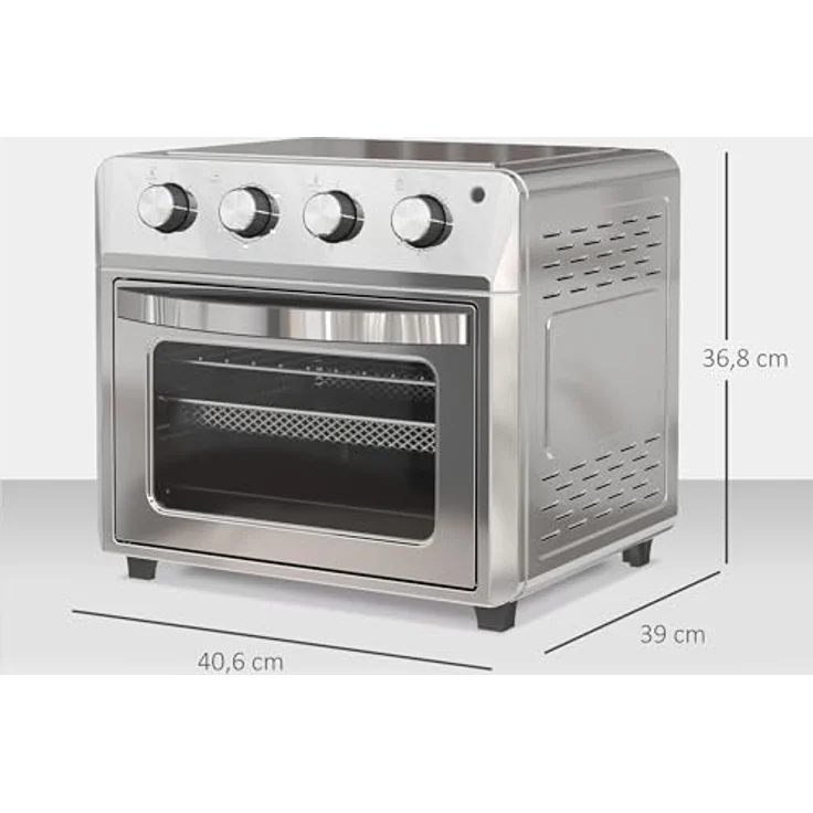 HOMCOM Minibackofen mit 60 Min. Timer, 24 L, 1600W, Heiße Luftzirkulation, Innenbeleuchtung, Silber – Bild 7
