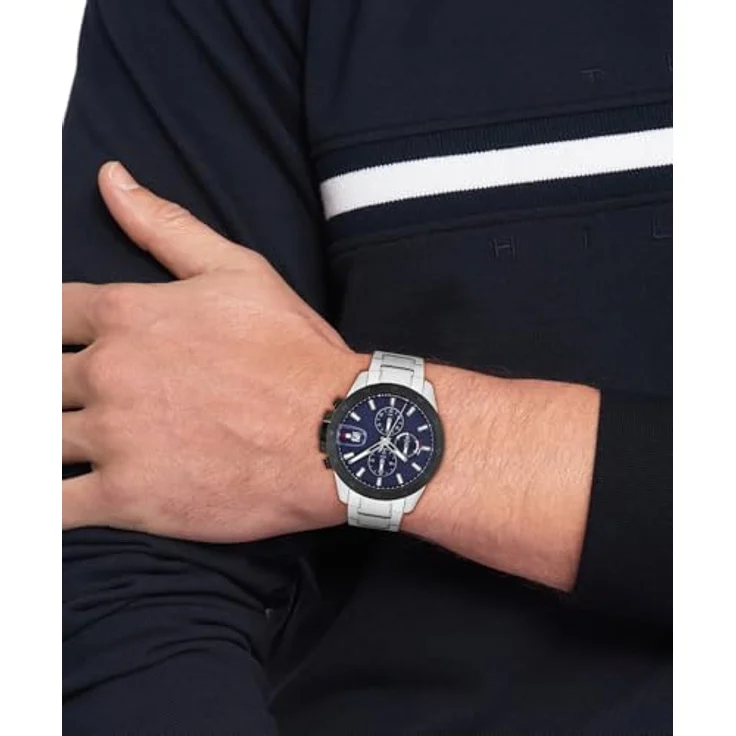Tommy Hilfiger 1792198, Herrenarmbanduhr mit Dual-Time-Funktion, silbernes Edelstahlarmband und dunklem Zifferblatt – Bild 4