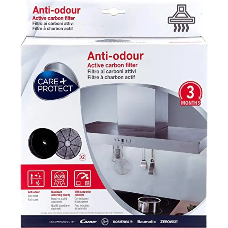CARE+PROTECT Aktivkohlefilter für Abzugshauben, maximale Absorption, Sättigungsanzeige, selbstlöschend, 2x220 g