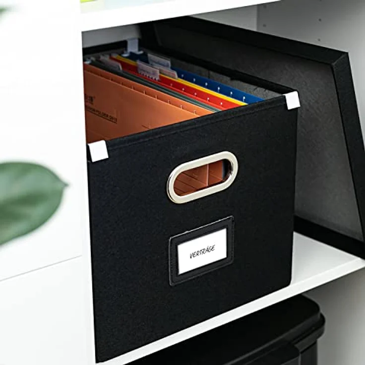 HMF Aufbewahrungsbox mit Deckel für DIN A4 Hängeregister | passend für Kallax | 33 x 37,5 x 28 cm | Schwarz – Bild 2