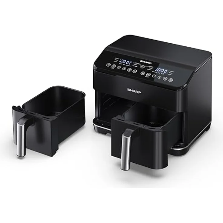 SHARP AF-GD82AE-B Heißluftfritteuse mit 2 Fächern, 2 x 4L mit digitaler Steuerung – Touchdisplay Funktion, 12 Programme, 1800W, Schwarz, Backen ohne Öl – Bild 4